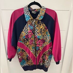 Y2K VINTAGE L SILVER THREADS Multicolor floral woman lightweight coastal jacket